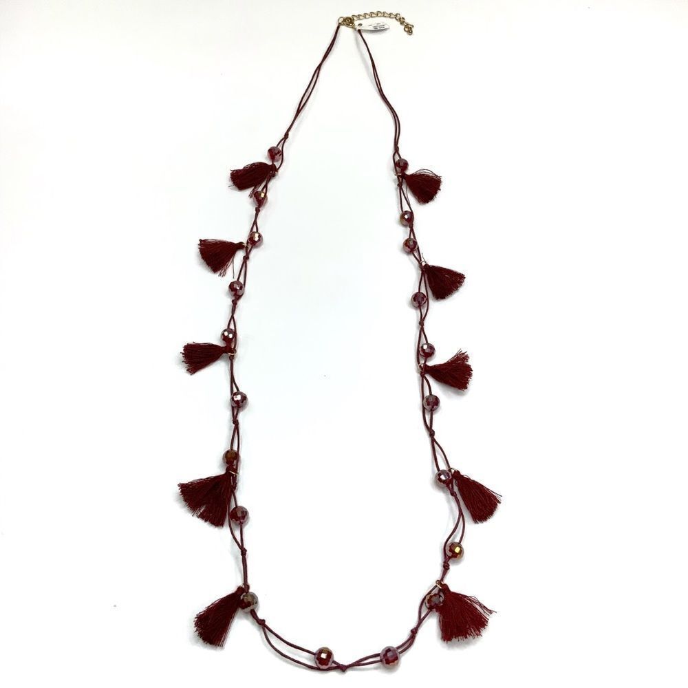 Maroon red tassel necklace 